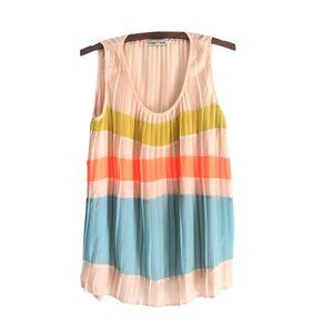 Altard State Pleated Multicolor Neon Stripe Oversize Tank Blouse Size Medium